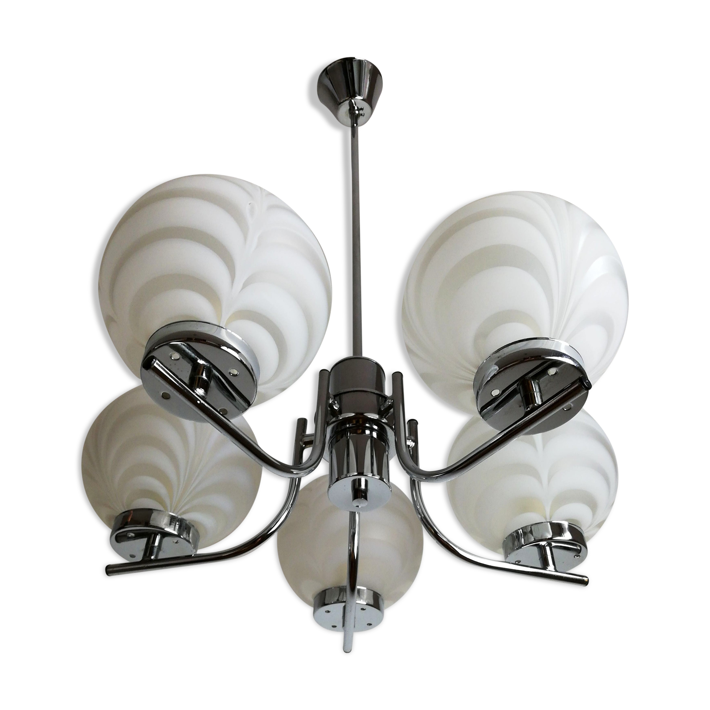 Chrome and opaline chandelier 70s