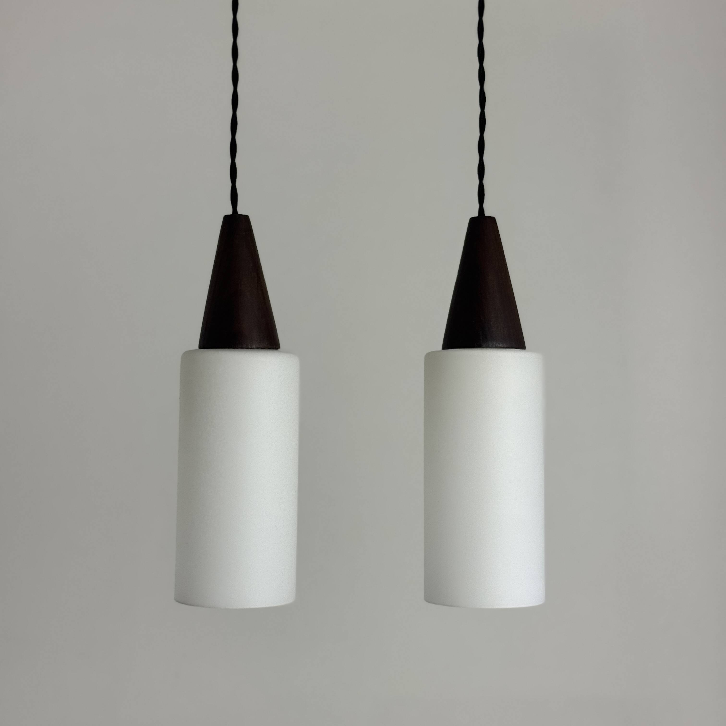 Pair of vintage scandinavian opaline suspensions