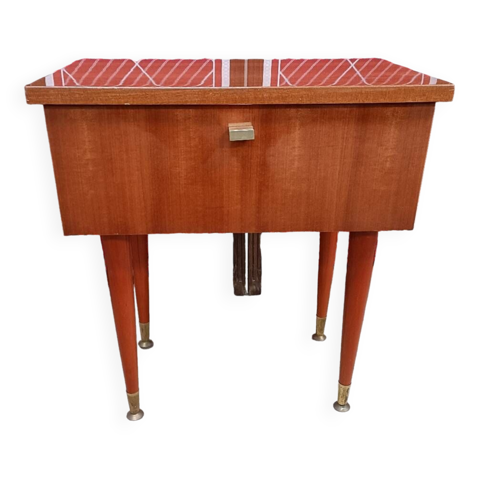 Vintage bedside table, mahogany veneer and tapered legs