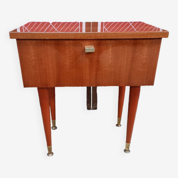 Vintage bedside table, mahogany veneer and tapered legs