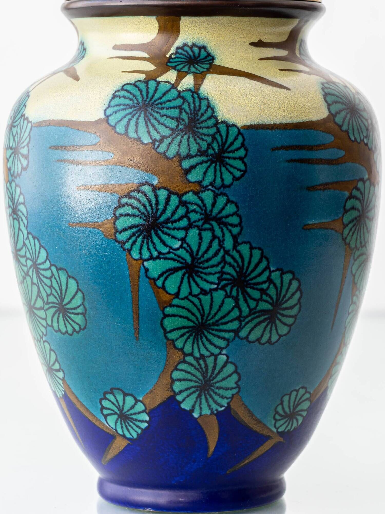 Art Deco Ceramic Table Lamp by PZH Gouda, 1928, with New Dupion Silk Shade