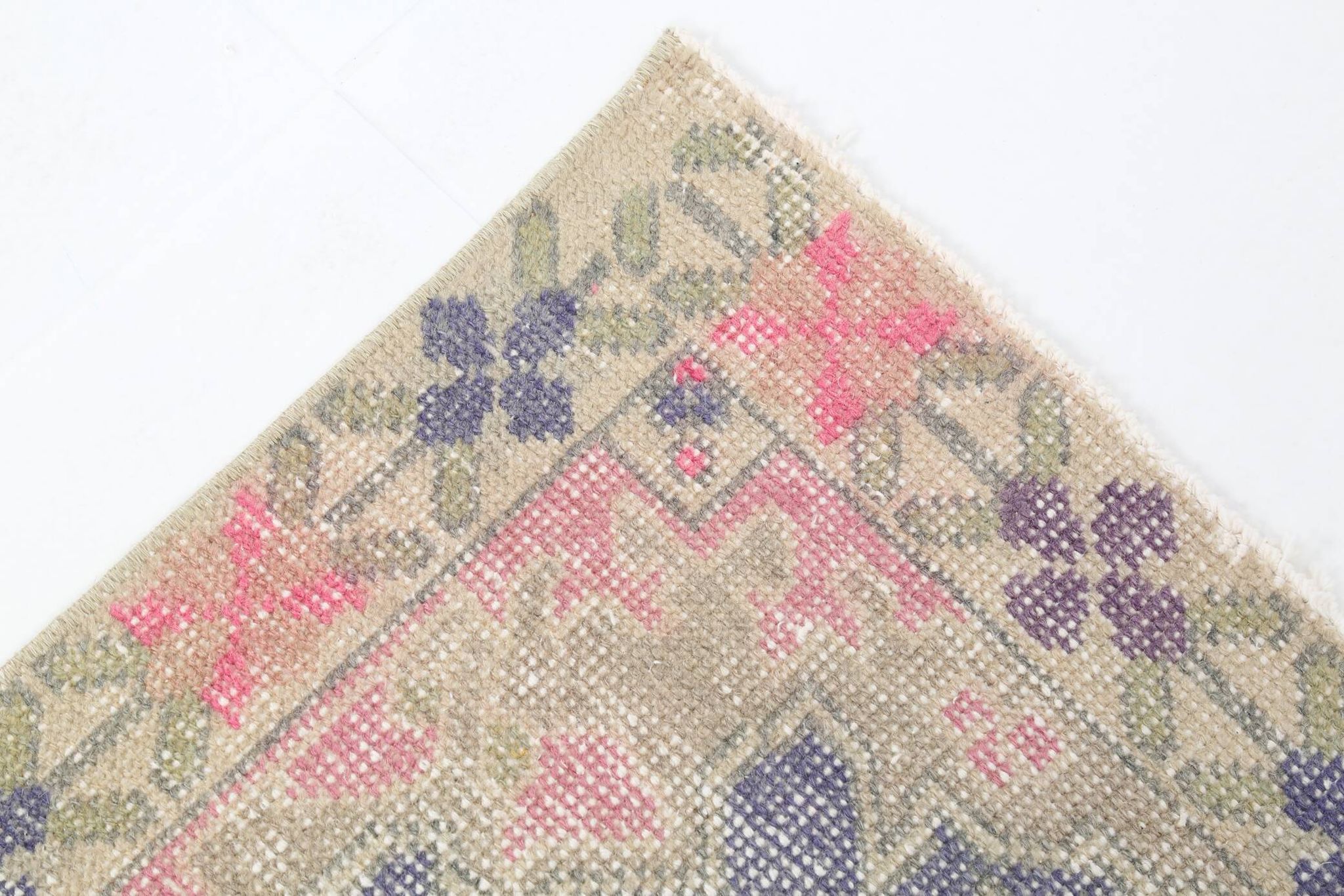 Turkish Cream Pink Oriental Vintage Rug, 121x208Cm
