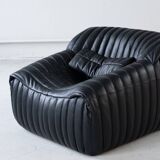Cinna Ligne Roset Black Leather Armchair attributed to Annie Hieronimus, 1970s
