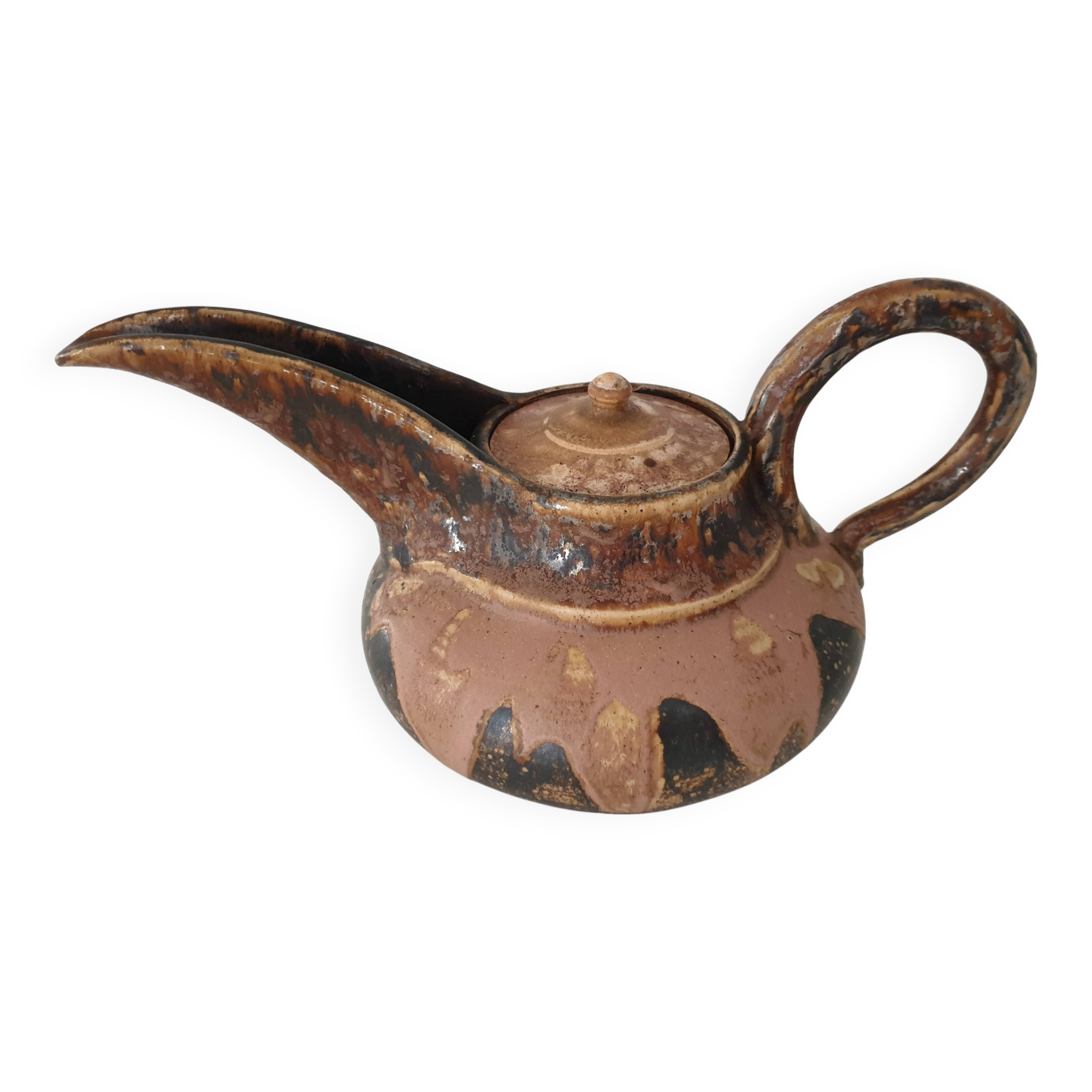 Théière en terre cuite émaillée Art DÉco signée Marcellus Aubry, années 1930