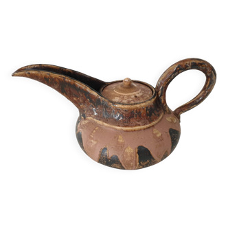 Art Deco enamelled terracotta teapot signed Marcellus Aubry 1930s - 30's large flexible handle