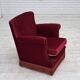 1970s, Danish armchair, furniture velour, ash wood legs.