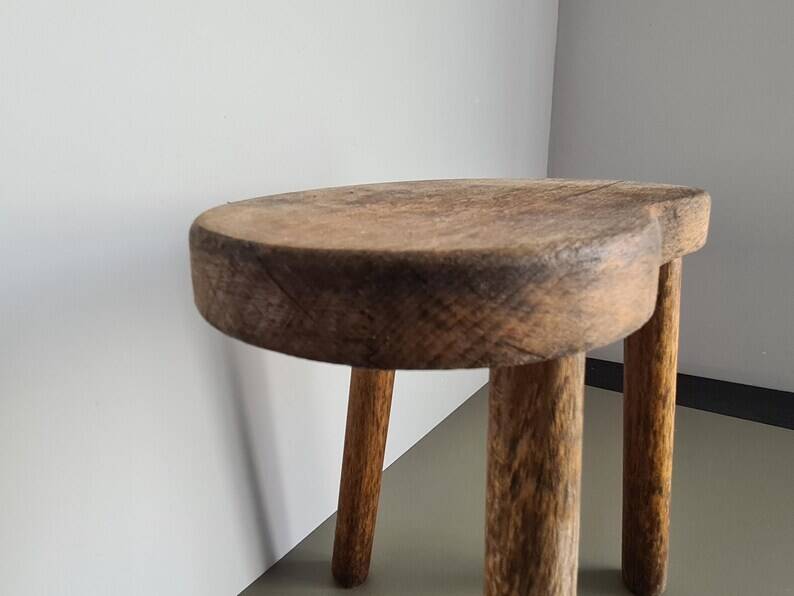 Vintage French Wooden Tripod Stool