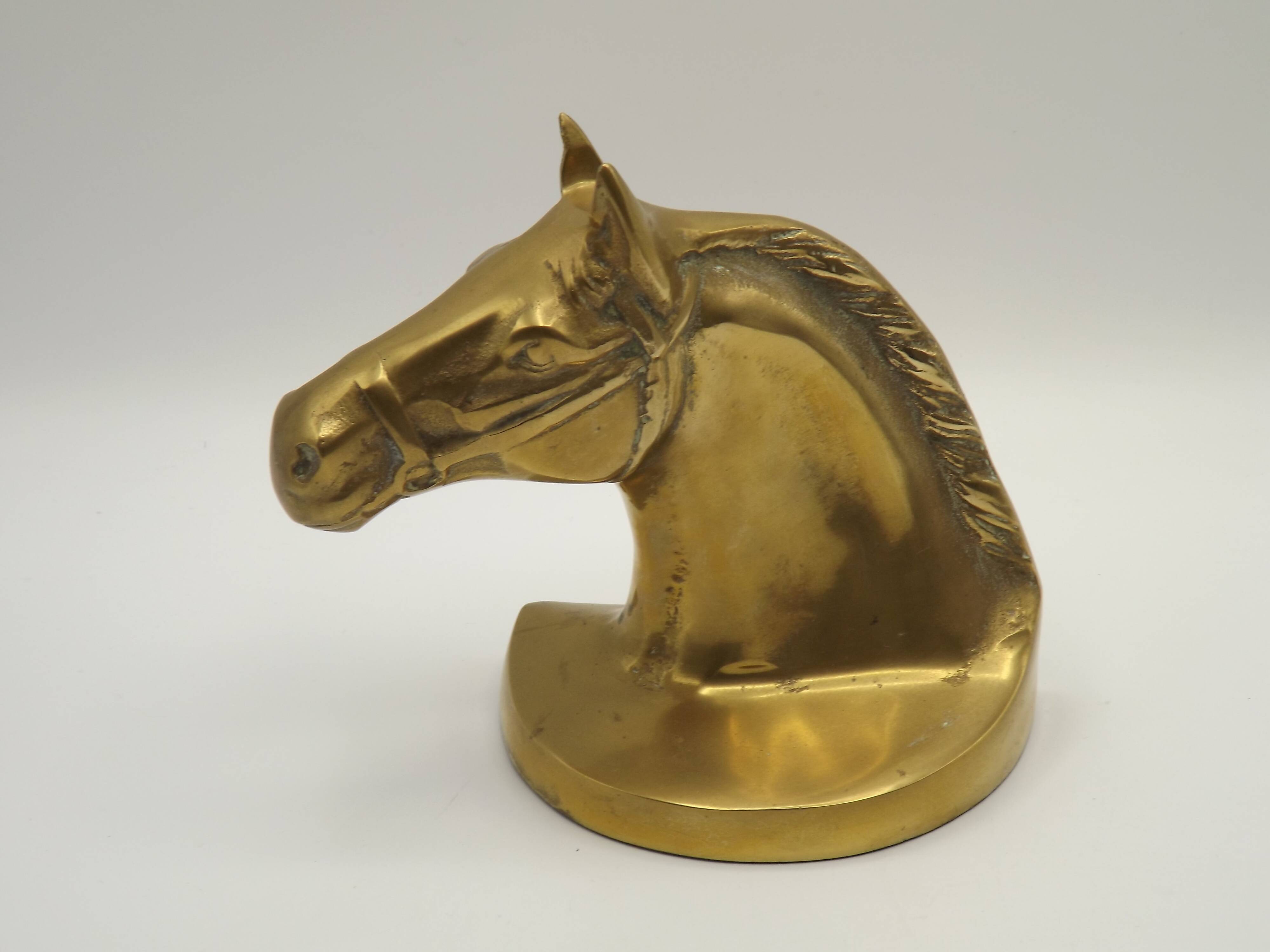 Vintage Brass Horse Head Bookends Pair – French Cast Brass Equestrian Decor