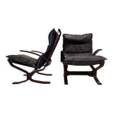 Pair of "Scandinavian design" leather armchairs, 1950s "Ingmar Relling" style.