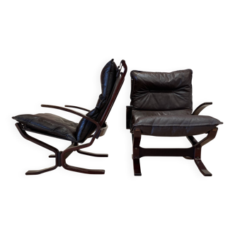 Duo de fauteuils cuir "design scandinave" 1950 style  "Ingmar Relling".