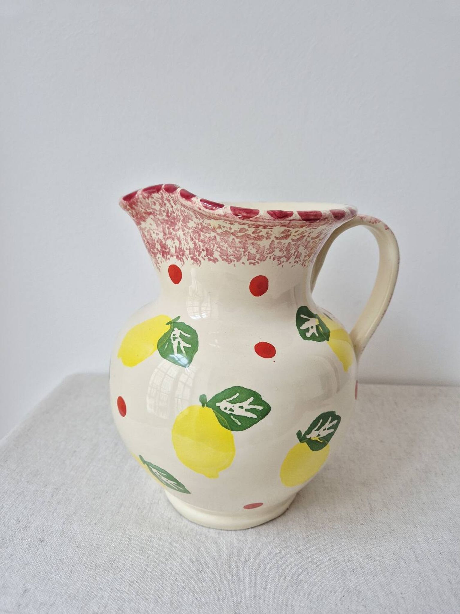 Vase/Pichet en céramique citron & pois - Vintage