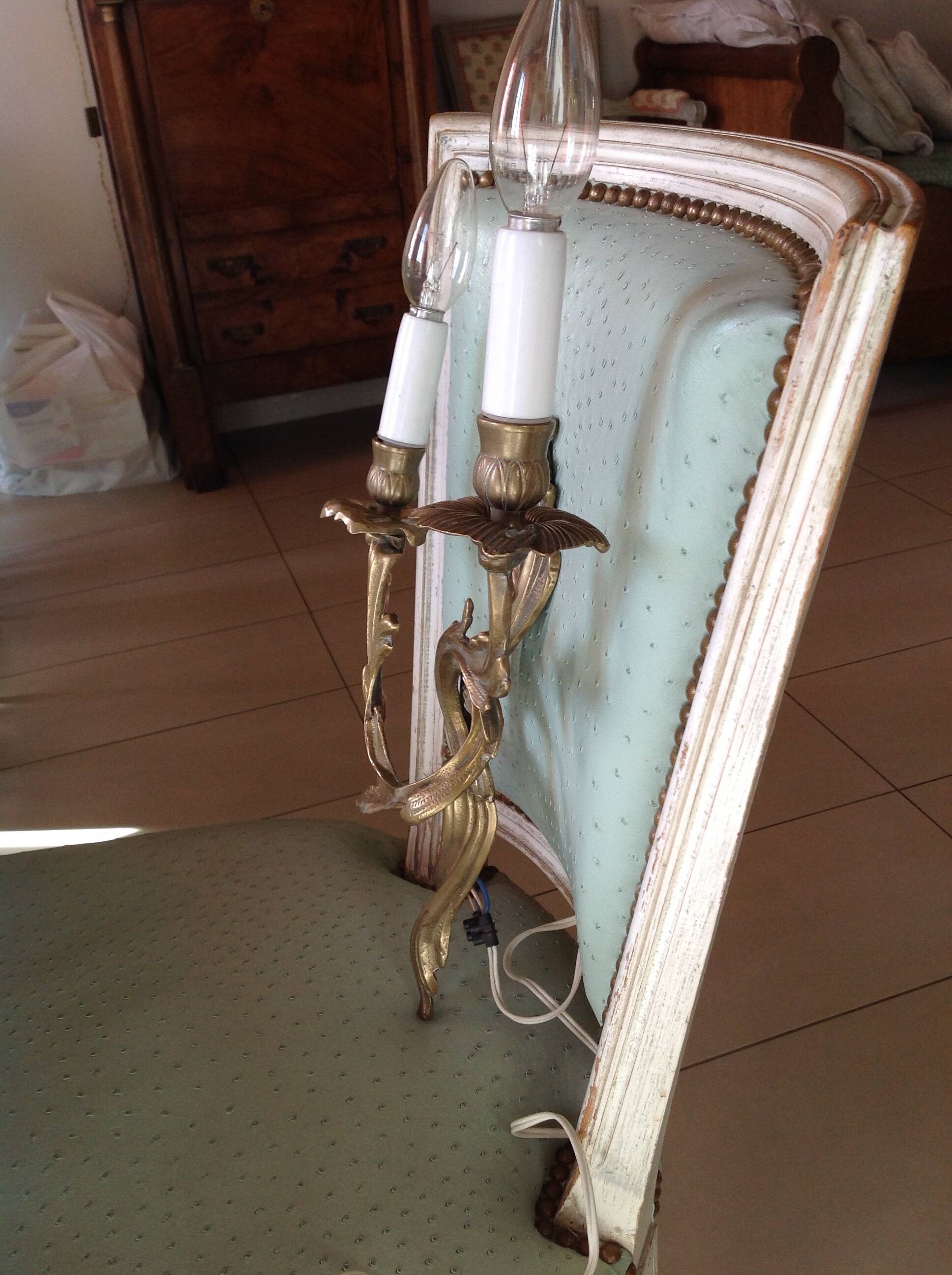 Pair of antique bronze wall lights, early 20th century