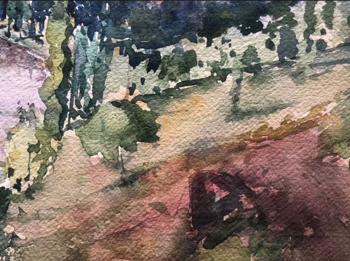Painting watercolor painting South of France circa 1950
