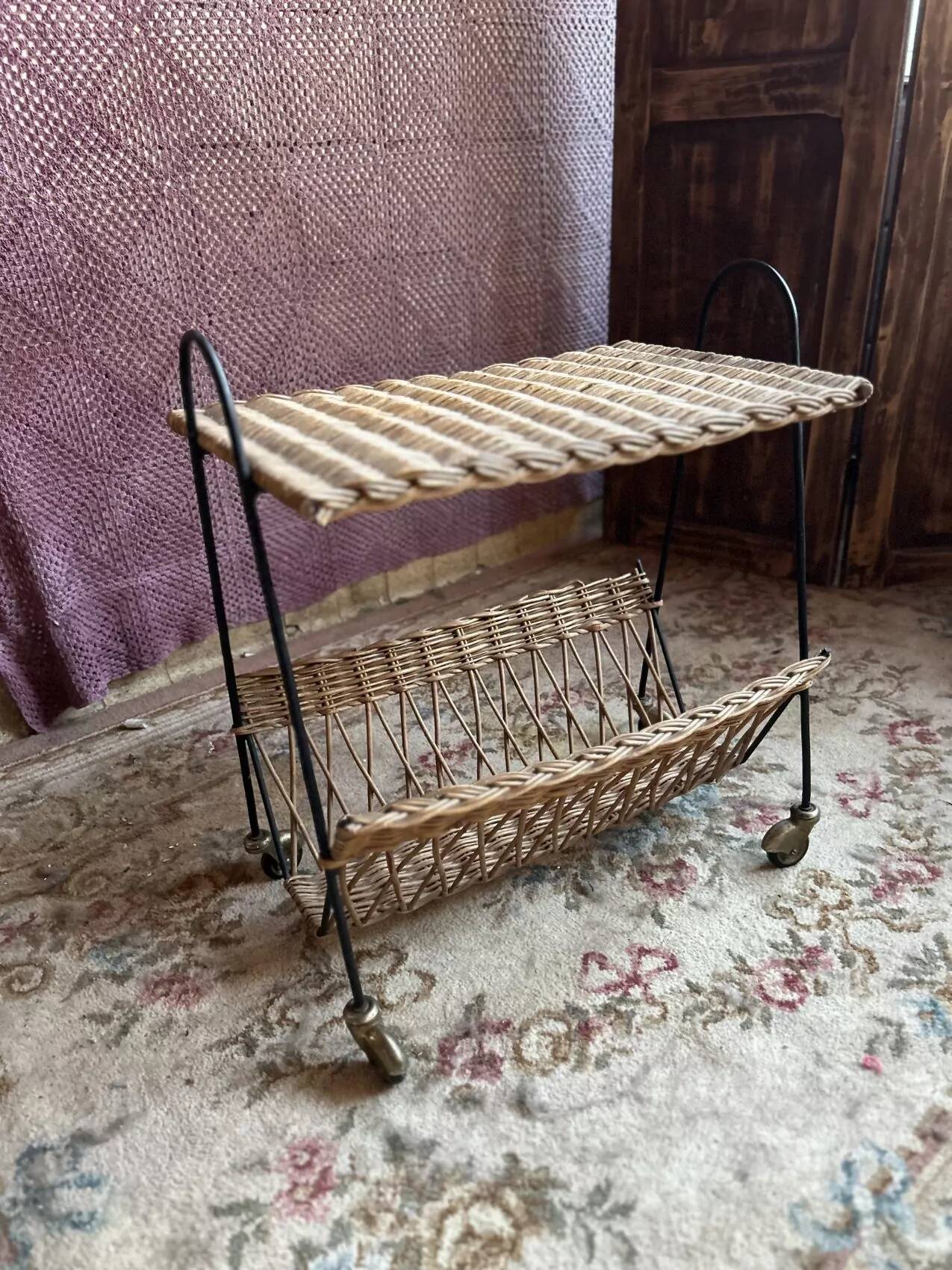 Vintage 1960s rattan magazine rack