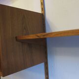 Modular 3-compartment teak wall shelving system with desk and lighting by Kai Kristiansen for FM, Denmark, 1960s