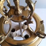 Antique entrance hall lantern - 3 lights - brass & convex glass