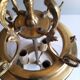 Antique entrance hall lantern - 3 lights - brass & convex glass