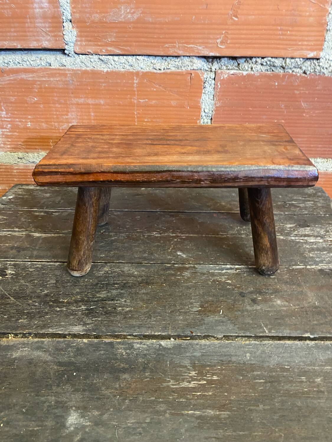 Brutalist Footstool Vintage Chalet Old Solid Wood #D62