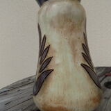 Flamed stoneware vase decorated with leaves