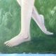 Old oil painting on large format cardboard 1920 nymph at the edge of a lake