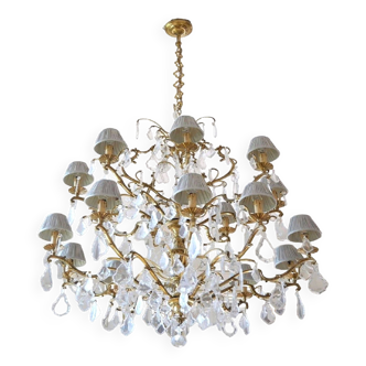 Large Louis XV Gilt Bronze and Crystal Chandelier with 18 Arms of Lights