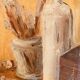 Small signed painting, oil on cardboard canvas, still life "studio"
