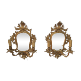 Pair of mirrors, Louis XVl wall lamps in bronze