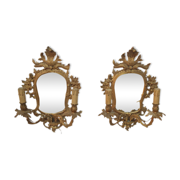 Pair of mirrors, Louis XVl wall lamps in bronze