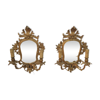 Pair of mirrors, Louis XVl wall lamps in bronze