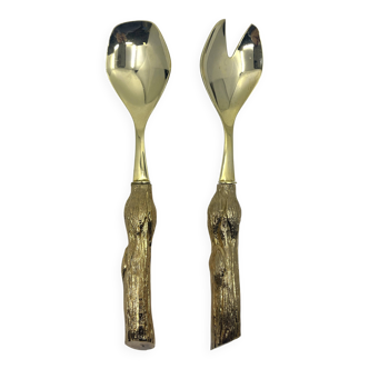 Cuillère et fourchette à entremet en métal doré Edelstahl