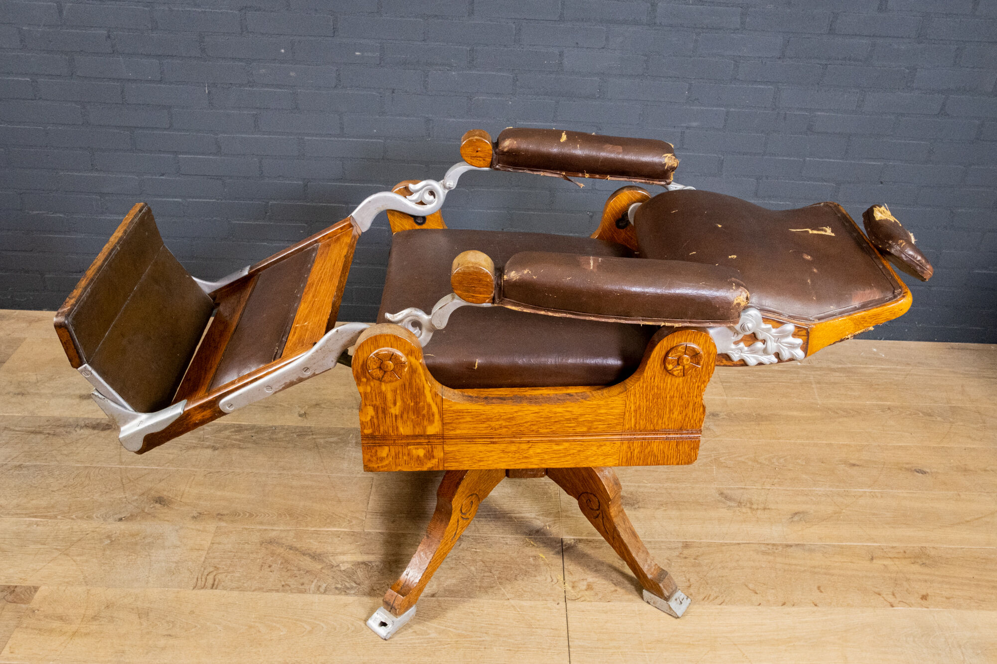 Chaise Barbier Art Déco Chêne et Cuir