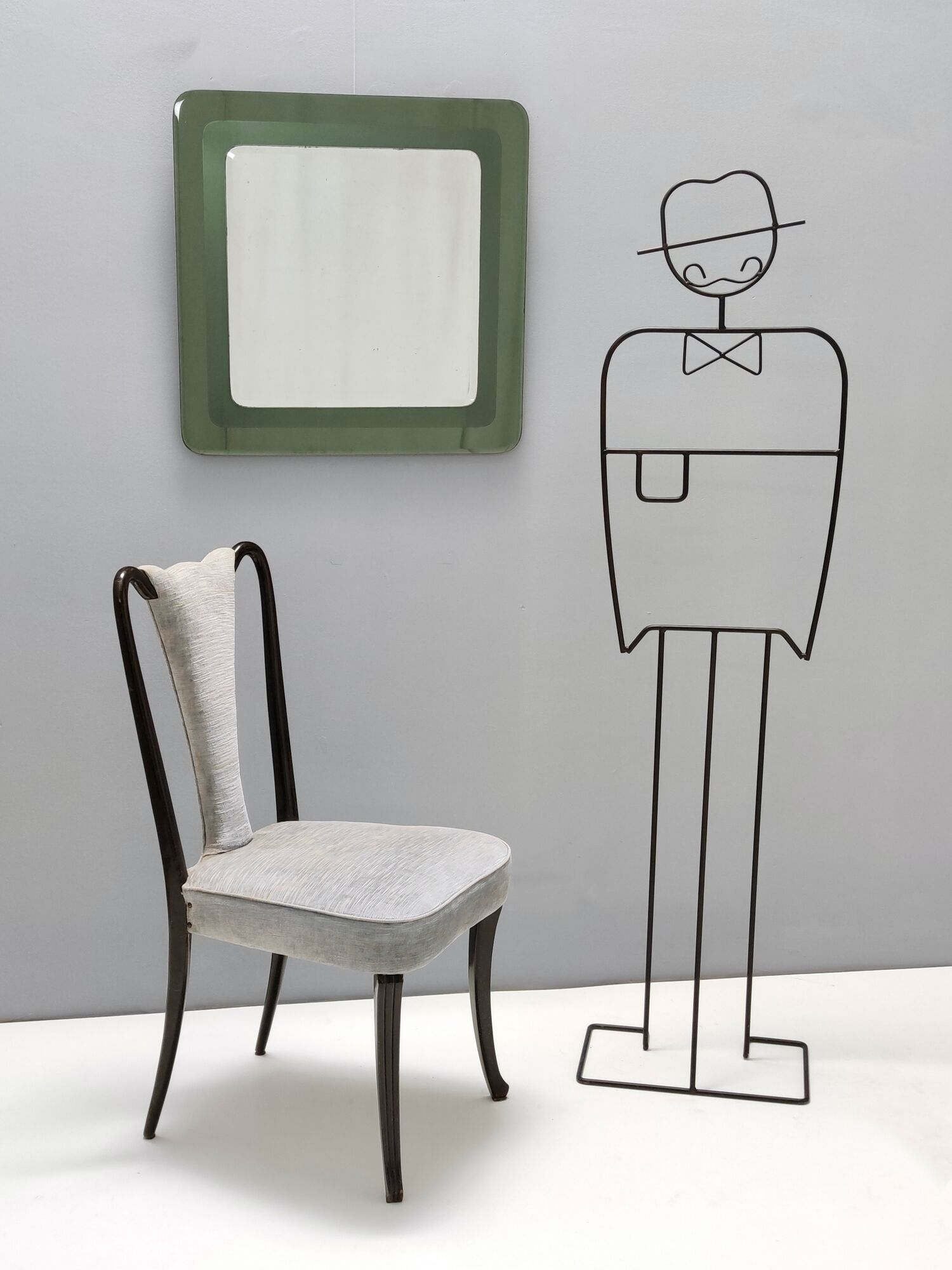 Postmodern square wall mirror with an army green beveled glass frame, Italy