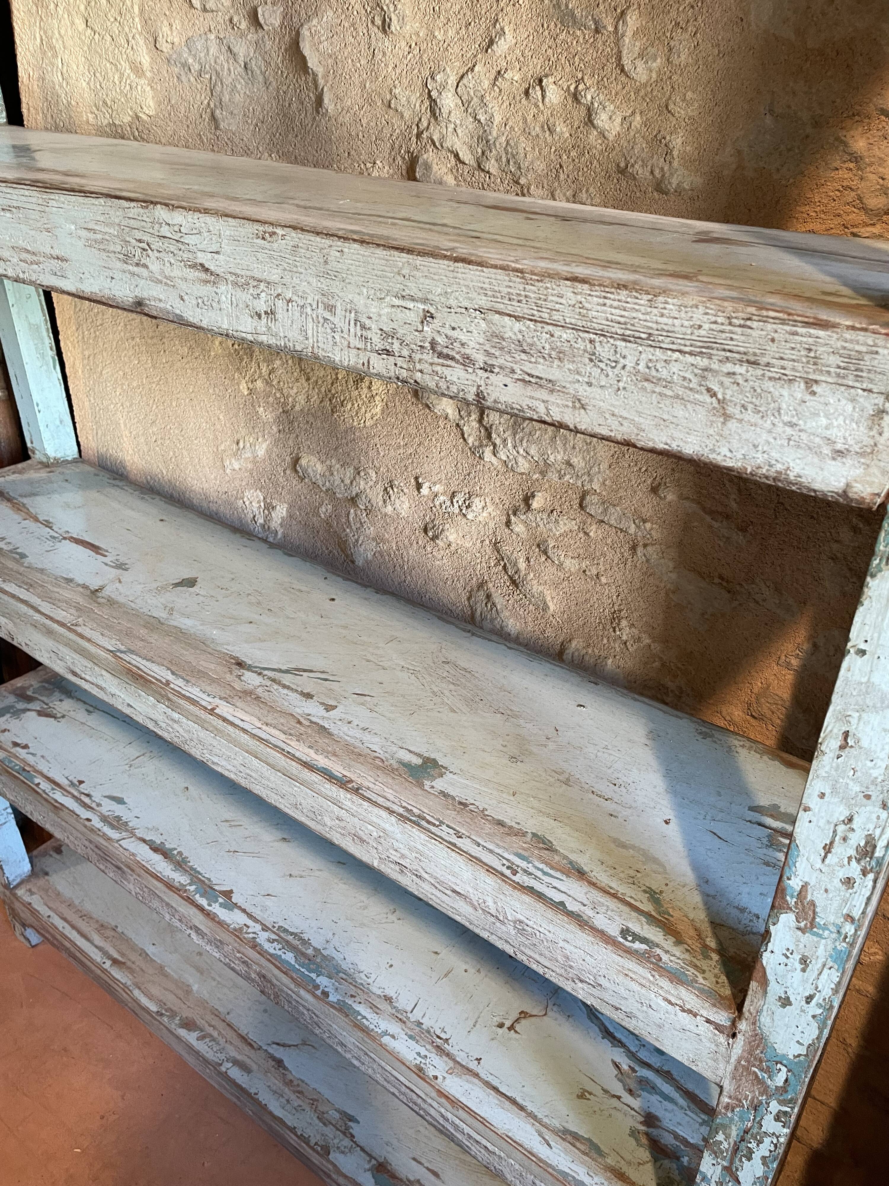 Blue lacquered teak shelves