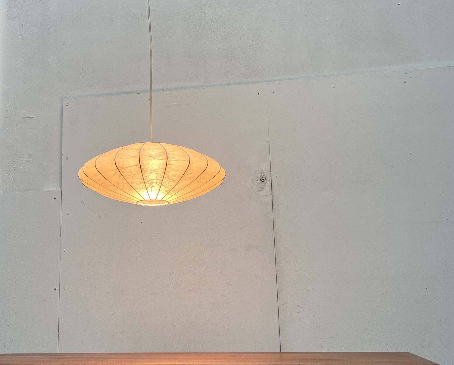 Modern UFO disc cocoon pendant lamp from the mid-century by Friedel Wauer for Goldkant Leuchten, Germany, 1960s.