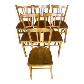 Série de 6 chaises anciennes bistrot style baumann bois années 60 vint
