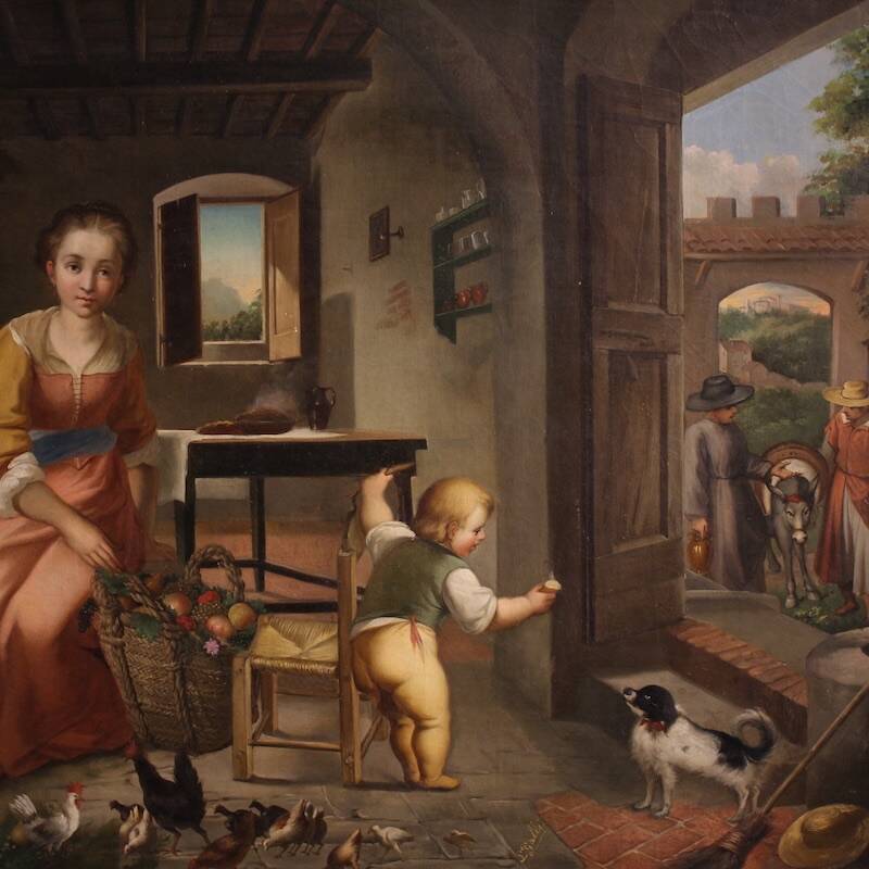 Scène intérieure du 19ème siècle peinture italienne