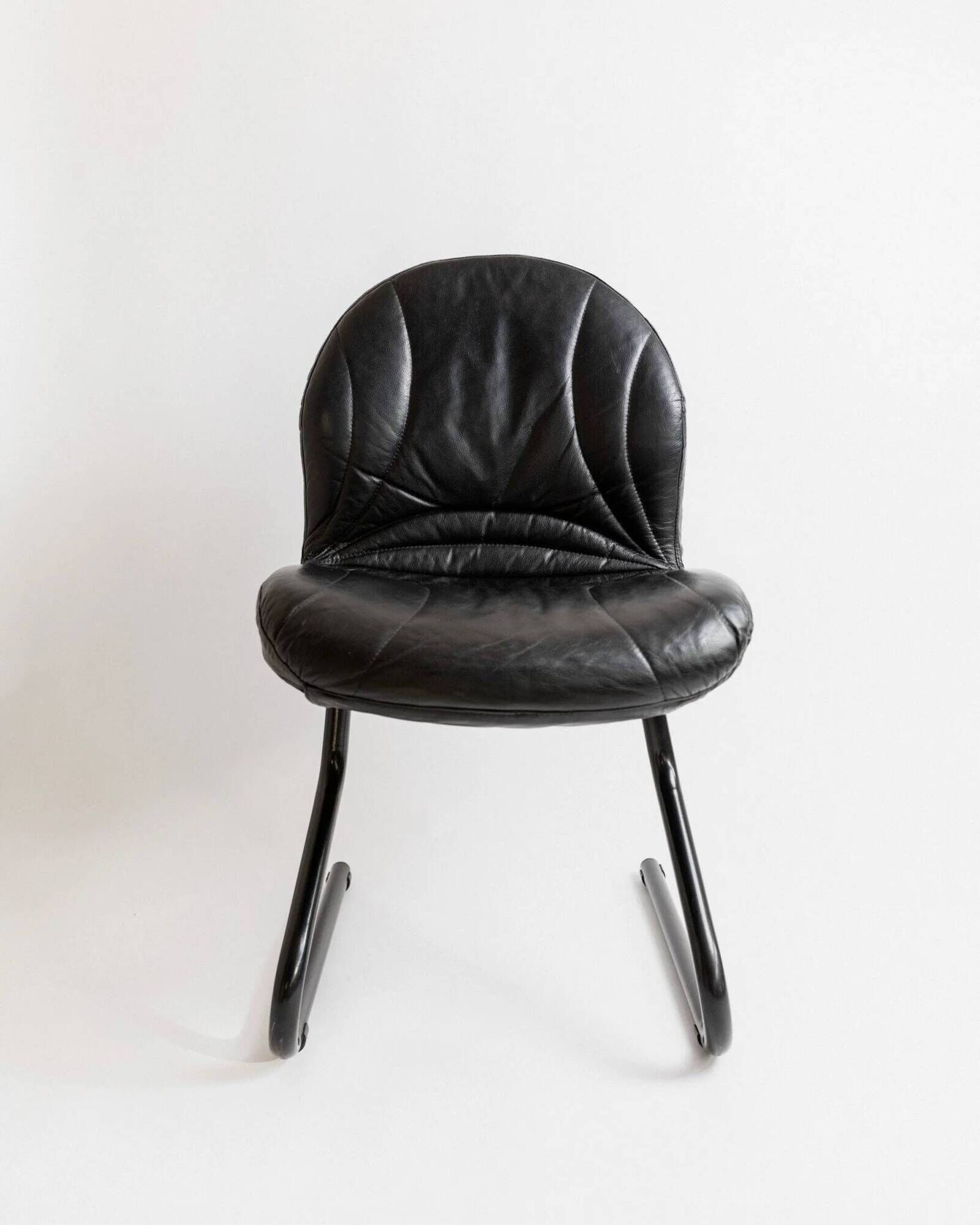 Vintage black leather cantilever chair with metal frame – 1980s Italian design