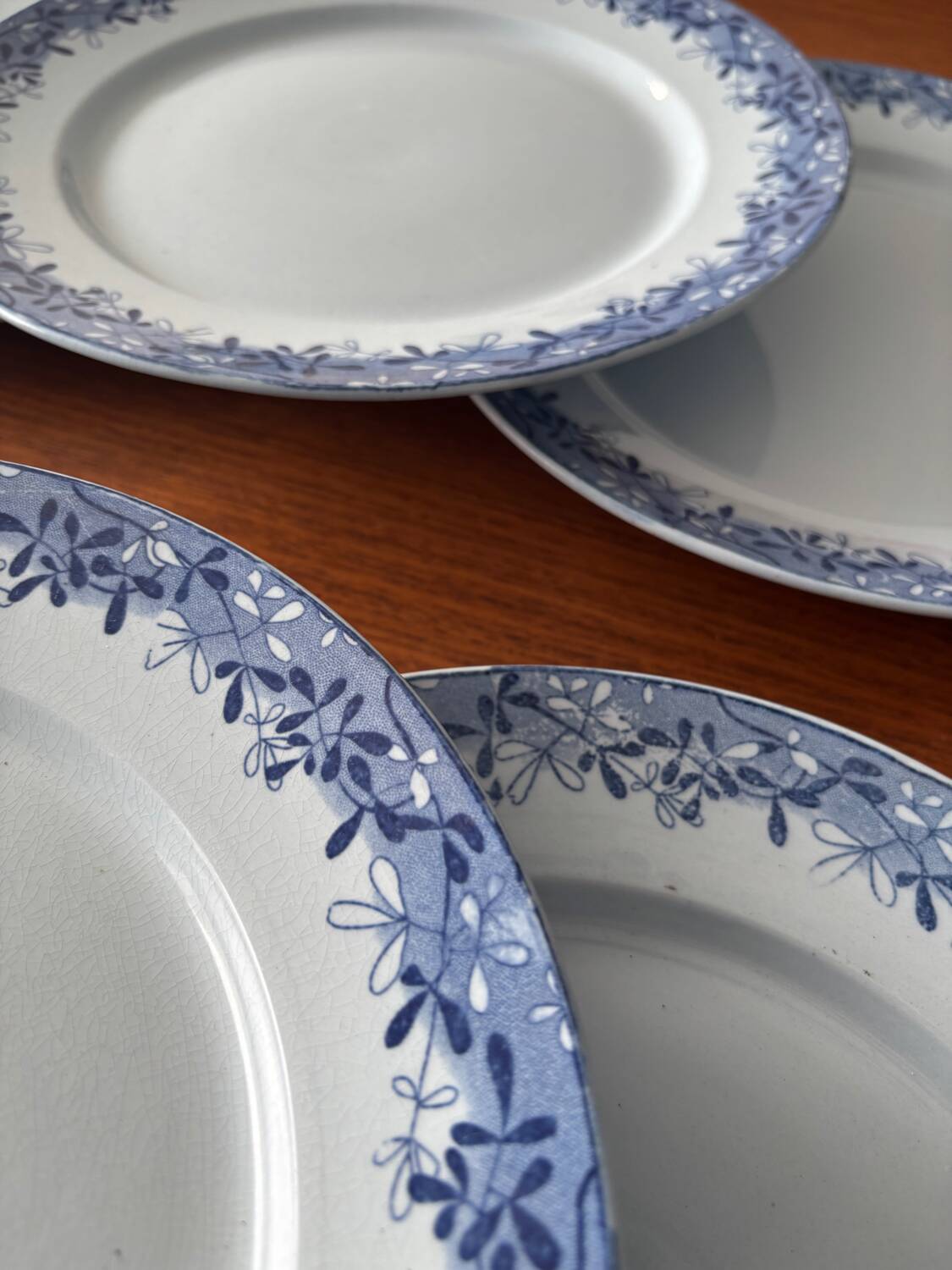 Set of 6 mimosa plates from Sarreguemines, old blue earthenware