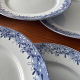 Set of 6 mimosa plates from Sarreguemines, old blue earthenware