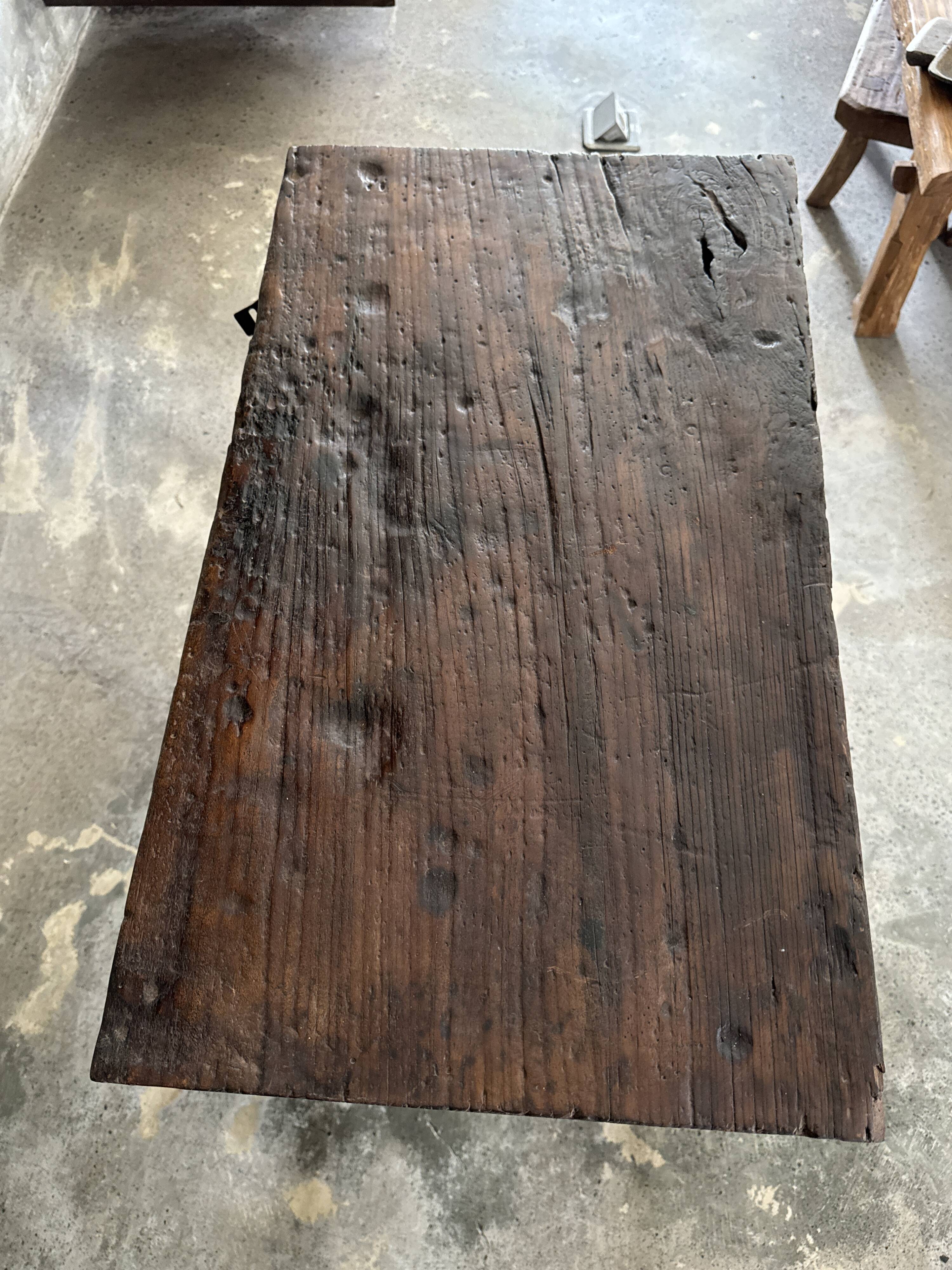 Antique Indonesian teak workbench with one drawer H82.5 L76x49.