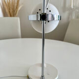 Italian adjustable eyeball lamp in chrome and opaline, 1970s.