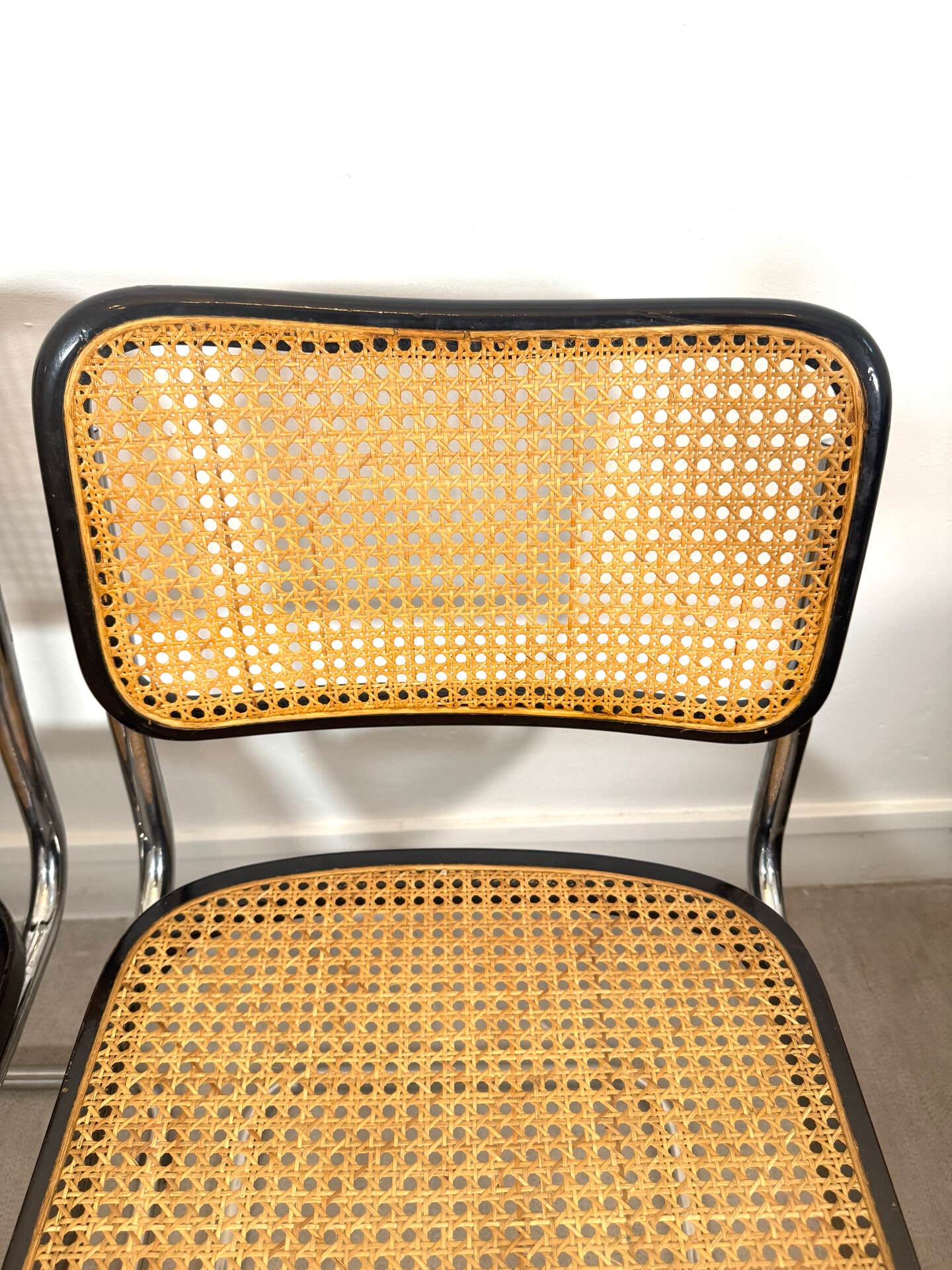 Pair of Marcel Breuer B32 Cesca chairs made in Italy.