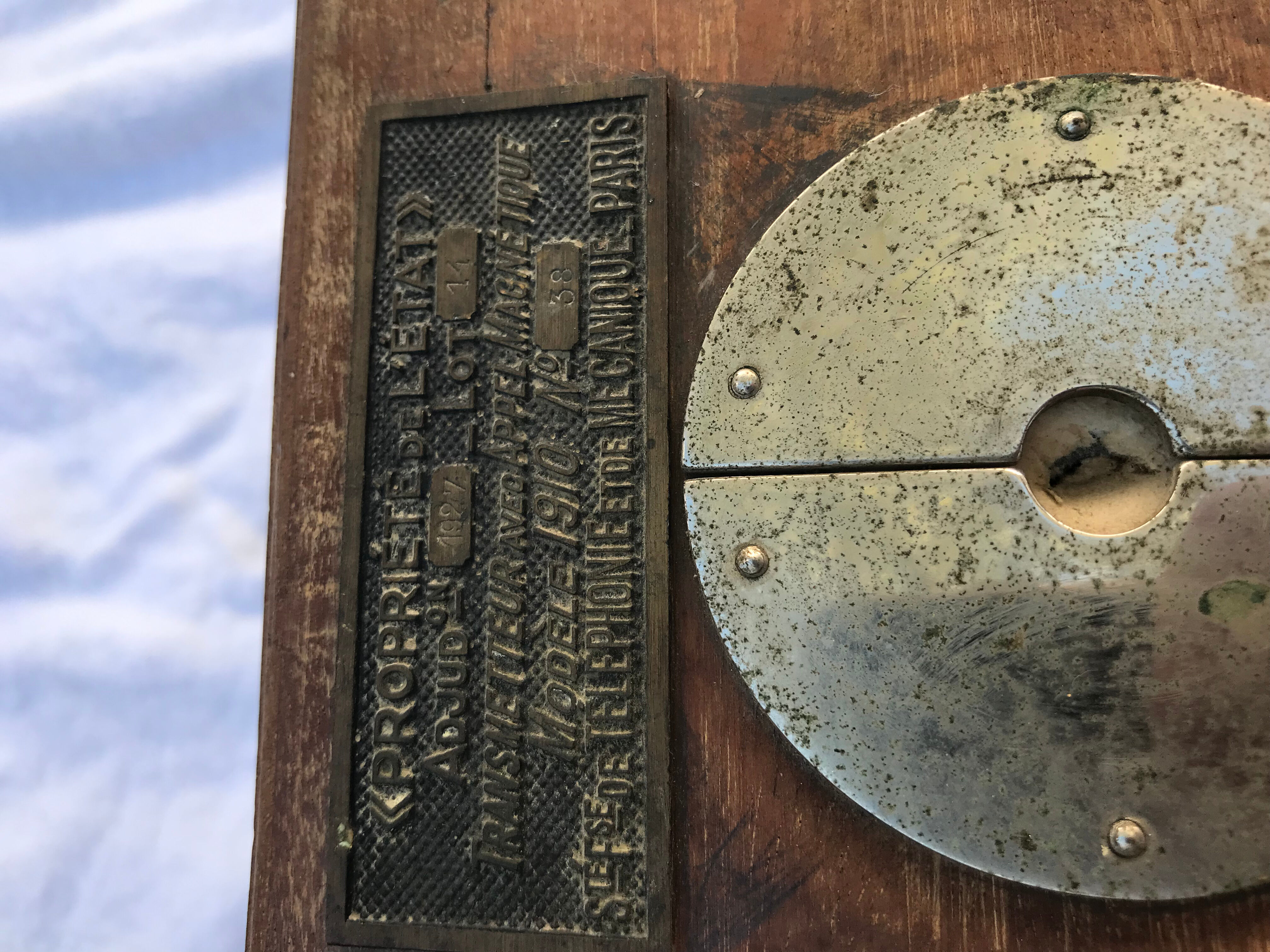 Wooden wall telephone, old, 1930