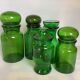5 bonbonnières verre vert, années 70