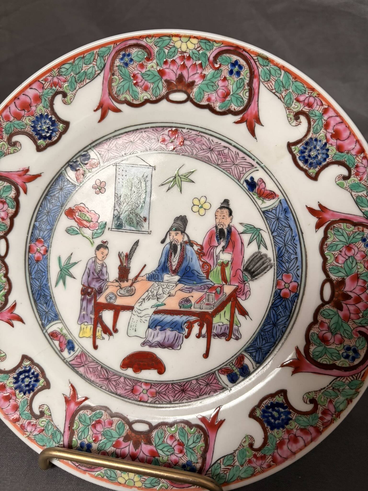 Vintage Decorative Plate MACAU 1950 Pink Japanese Porcelain 19cm