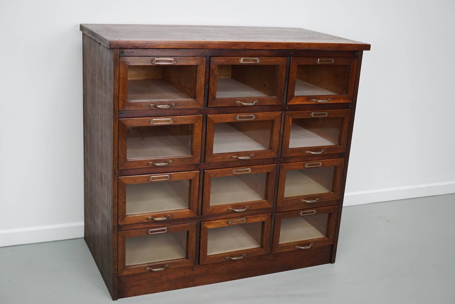Vintage Dutch Oak Haberdashery Shop Cabinet / Vitrine, 1950s