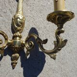 Bronze wall sconces, silk shades, pair