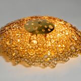 Gorgeous large 1970s Palwa brass ceiling or wall lamp with faceted crystal