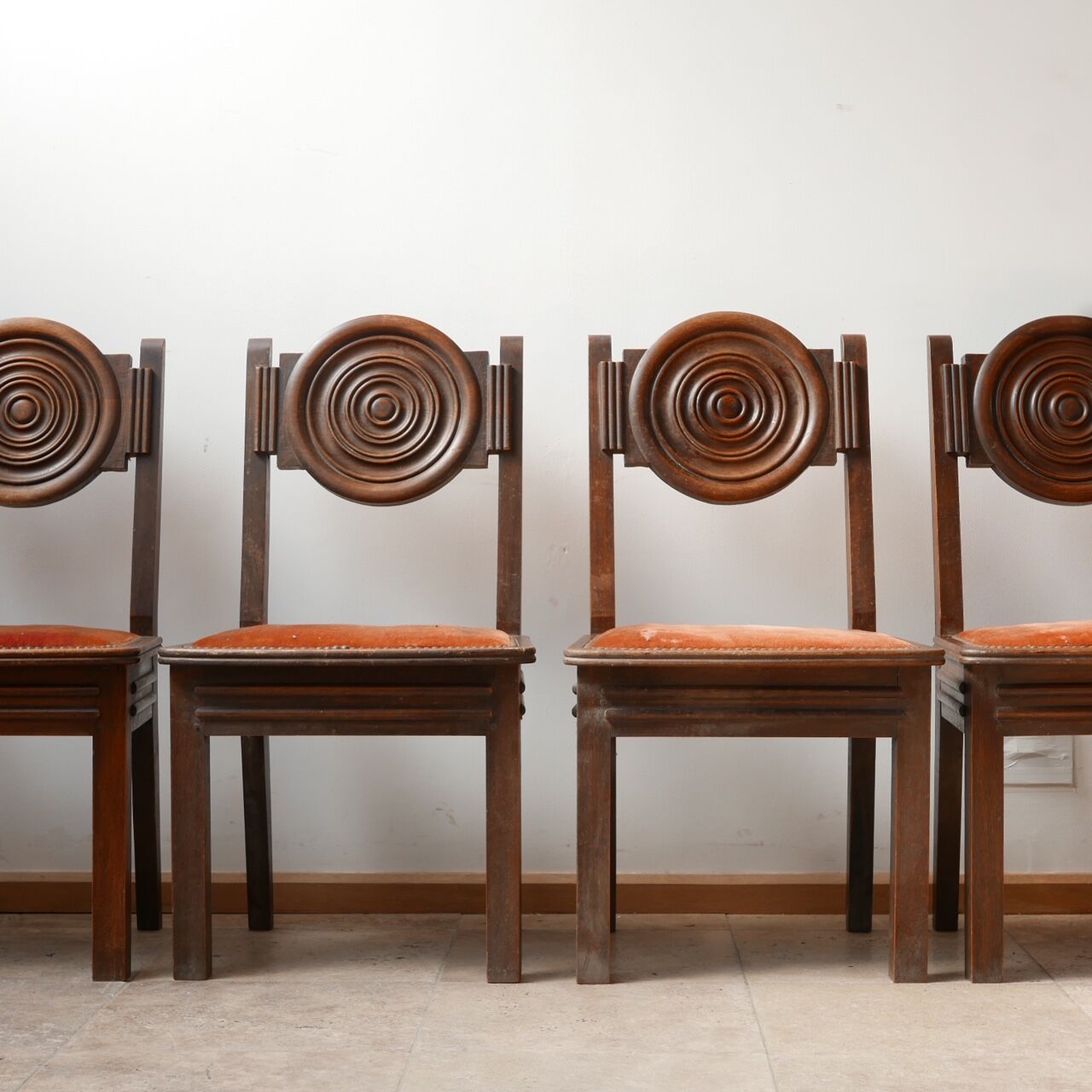 Set of Six Art Deco Oak French Dining Chairs (6)
