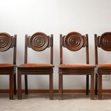 Ensemble de six chaises à manger art déco en chêne Français (6)